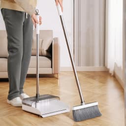 Broom with Dustpan Combo Set 54" Long Handle Adjustable Length Stainless Steel Broomstick Standing Dust Pan and Broom Set for Office Home Kitchen - Thumbnail 2