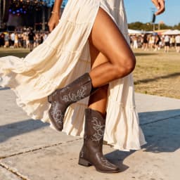 DREAM PAIRS Women's Mid-Calf Cowboy Boots Classic Embroidered Western Boots with Square Toe Comfortable Chunky Heel Vegan Leather Boots - Thumbnail 5
