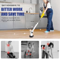 Shower Spin Scrubber, Cordless Electric Cleaning Brush, 8 Replaceable Heads & Adjustable Handle for Bathroom, Kitchen, Floors - Thumbnail 4