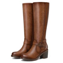 LuckLilac Women Knee High Boots Wide Calf Fashion Dress Shoes Chunky Heel Casual Work - Thumbnail 1