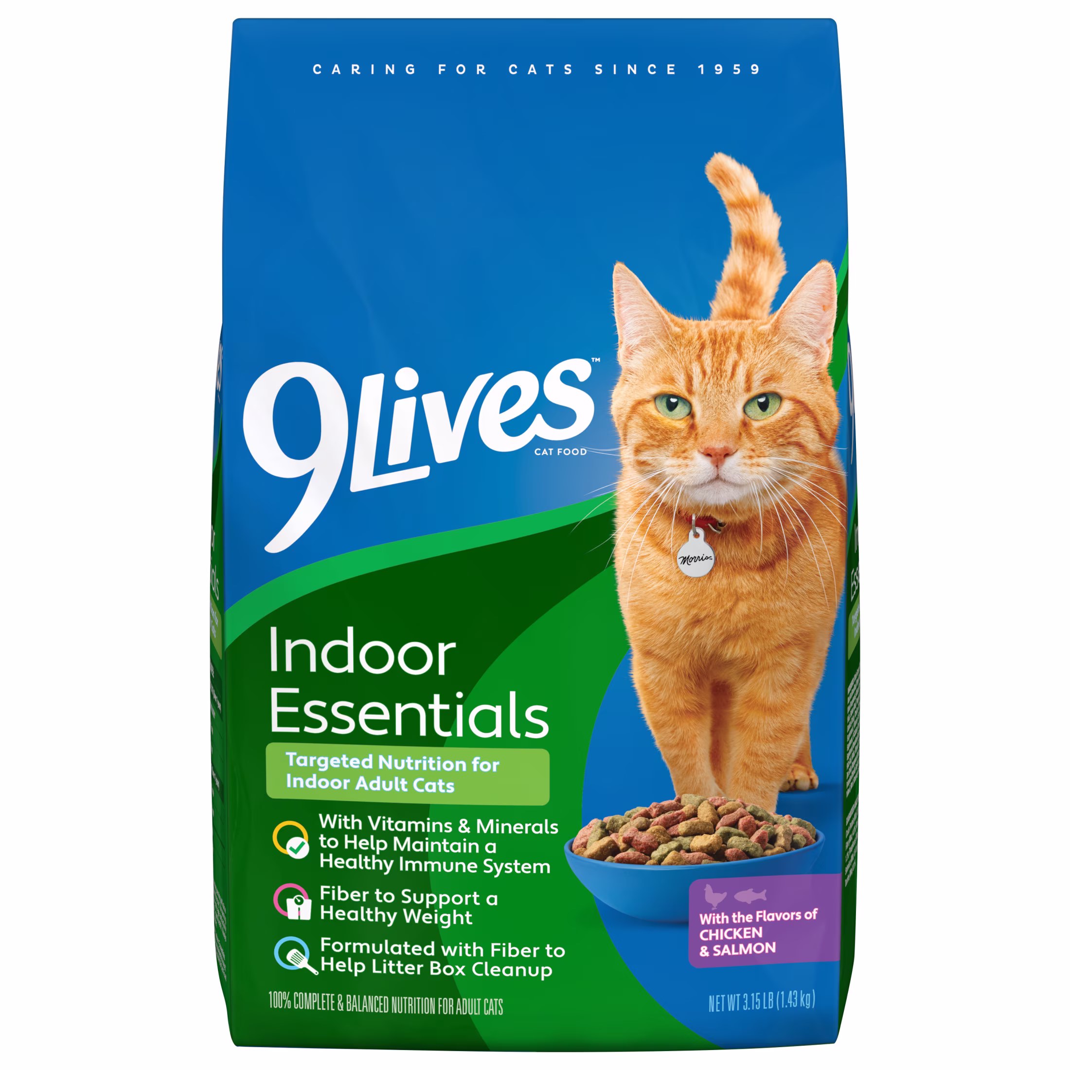 9Lives Indoor Essentials Dry Cat Food for Adult Cats with Chicken & Salmon Flavors, 3.15 lb. Bag