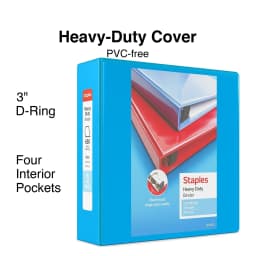 3" Staples Heavy-Duty View Binder with D-Rings Light Blue 976042 - Thumbnail 2