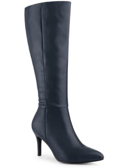 BLISSFUL STEP Halloween Women's Boots Knee High Slim Calf Pointed Toe Stiletto Heel Navy Blue 9 - Thumbnail 1