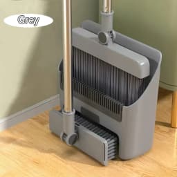 Michnild 3 in 1 Broom and Dustpan Set with Adjustable Push Broom Long Handle Floor Sweeping Combo Home Kitchen,Gray - Thumbnail 2