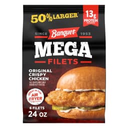 Banquet MEGA Filets Original Crispy Chicken Filets, 13g Protein per Serving, Frozen Meal, 24 oz., 6-Count - Thumbnail 1