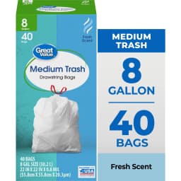 Great Value 8-Gallon Drawstring Trash Bags, Fresh Scent, 40 Bags - Thumbnail 1