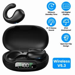 RHEA- Open Ear Clip Wireless Earbuds Sports Earphones Stereo Headsets Headphones Black - Thumbnail 4
