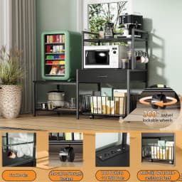 ModFurne Mini Fridge Stand with Storage, Mini Refrigerator Stand with Power Outlet, Wine Fridge Table with Movable Storage Basket for Dorm Home Use - Thumbnail 10