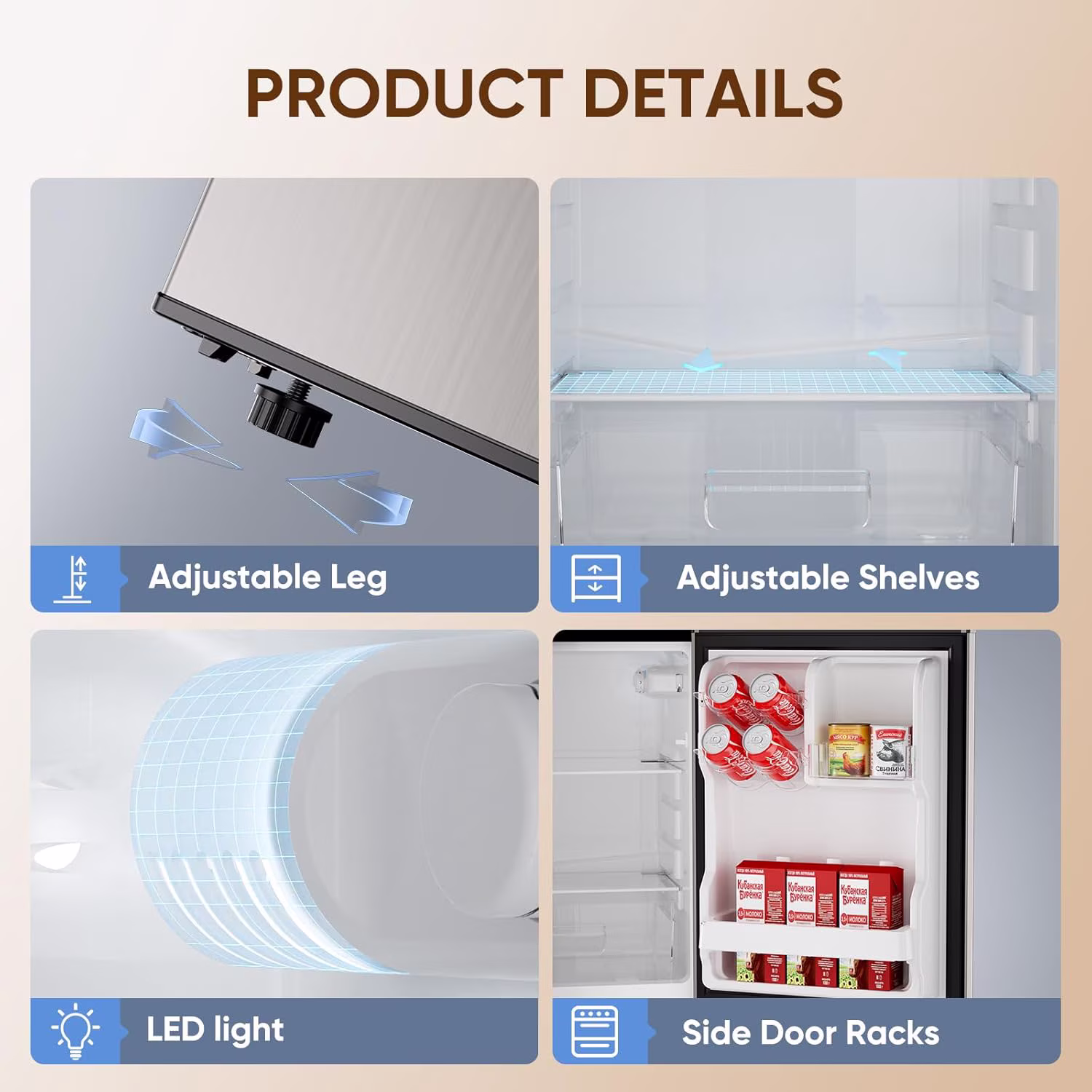 Upstreman 4.0 Cu.ft Mini Fridge with Freezer, 2 Door Compact Fridge Samll Bottom Freezer Refrigerators with 5 Settings Temperature, BM40 Stainless - Thumbnail 7