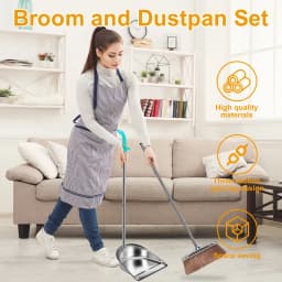 Broom and Dustpan Set with Long Handle Heavy Duty Stainless Steel Dustpan with Broom Space Saving Broom Dustpan Combo Sweeper and Dustpan Set - Thumbnail 5