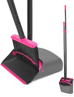JEHONN Broom with Dustpan Combo Set Long Handle (Rose Red) - Thumbnail 1
