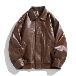 HOOMEUMY Mens Faux Leather Jacket Drop Shoulder Clothes Fashion 2025 Trendy Classic Solid Coat Turndown Collar Design Vintage Retro Biker Streetwear Jacket Casual Workout Brown L - Thumbnail 6