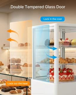 Upstreman Countertop Pastry Refrigerated Display Case, 2.0 Cu.Ft/56L Commercial Display Refrigerator 3-Tier Cake Fridge, CD20 White - Thumbnail 4