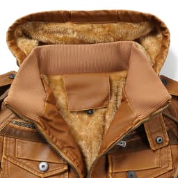 Maoxin Men's Leather Jacket Men's Solid Color Wnter Velvet Leather Zipper Pocket Long Sleeved Hooded Leather Jacket Leather Jackets for Men - Thumbnail 6