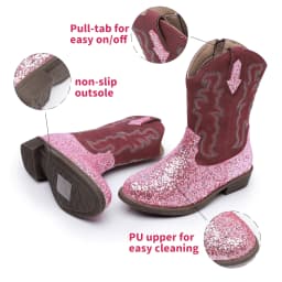Apakowa Girls Cowgirls Boots Glitter Mid Calf Girls Cowboys Western Boots Riding Shoes (Toddler/Little kid/Big kid) - Thumbnail 3