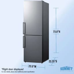 Summit 24 Inch Refrigerator, 10.8 cu.ft. cu.ft Capacity, Bottom Freezer, With Ice Maker, Stainless Steel Look - FFBF235PLIMLHD (Left Handed Door - Thumbnail 3