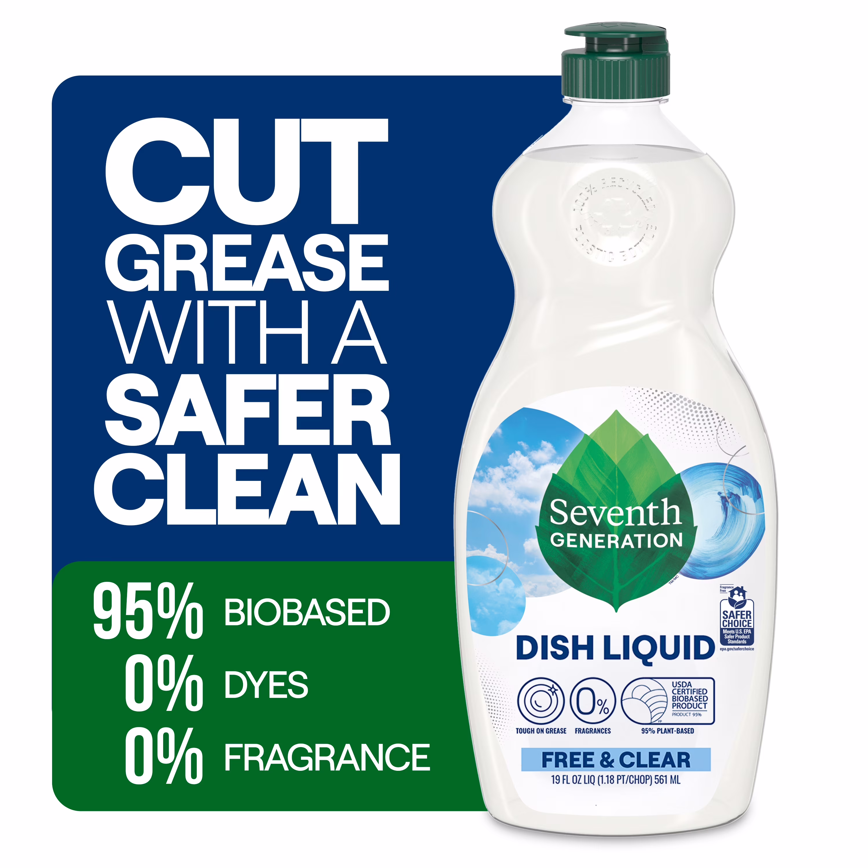 Seventh Generation Dish Soap Liquid, Free & Clear, 19 fl oz - Thumbnail 1