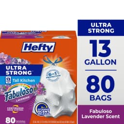 Hefty Ultra Strong 13 Gallon Trash Bags, Tall Kitchen Trash Bags, White, Fabuloso Lavender Scent, 80 Bags - Thumbnail 1