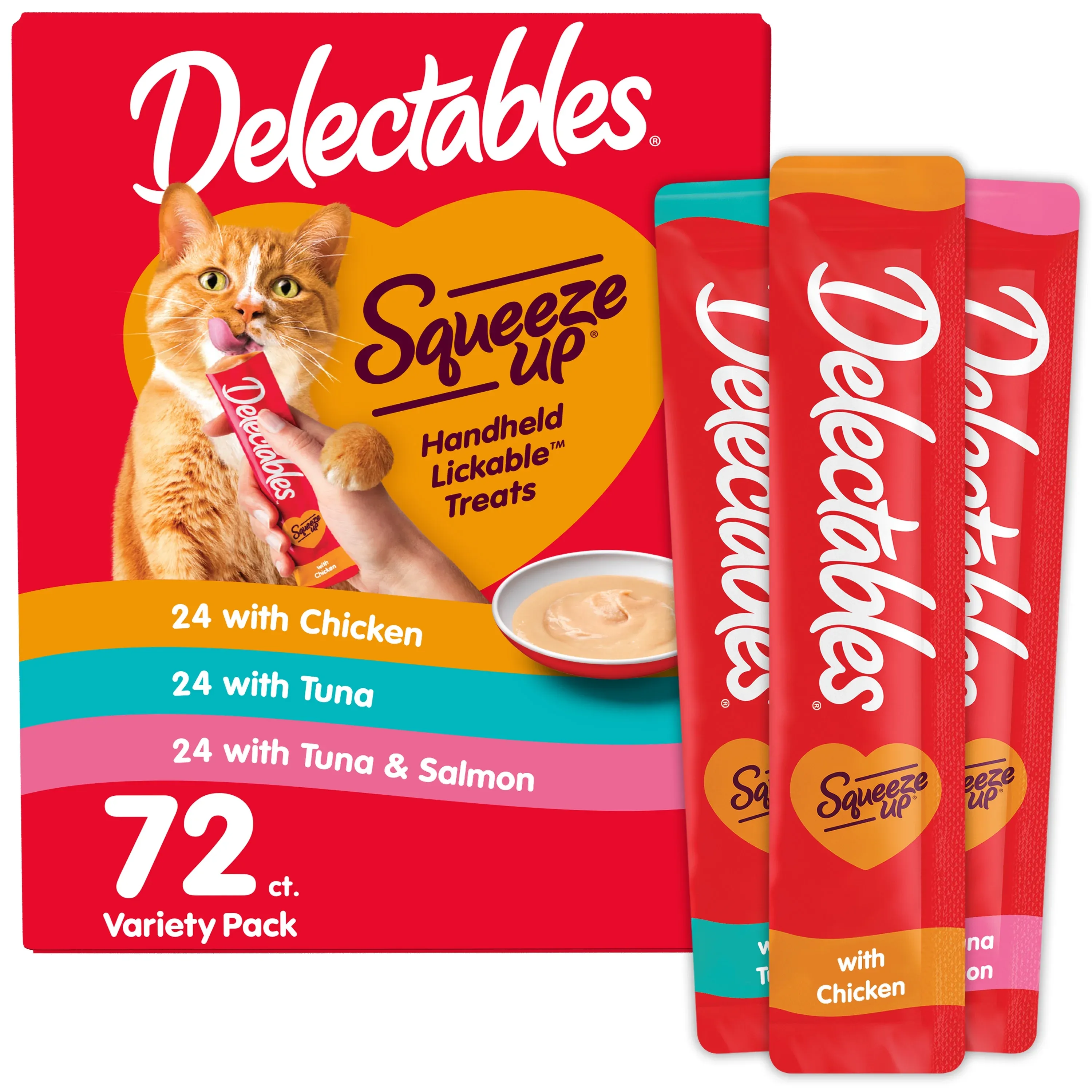 Hartz Delectables Squeeze Up Interactive Lickable Wet Cat Treat Variety Pack, 0.5oz Tube (72 Count)