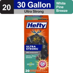 Hefty Ultra Strong 30 gallon Trash Bags, Black Large Trash Bags, White Pine Breeze Scent, 20 Bags - Thumbnail 1