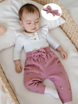 Loicainy Infant Baby Girls Fall Clothes Set 3 6 9 12 Months Long Sleeve Romper with Floral Pants and Headband Outfits - Thumbnail 7