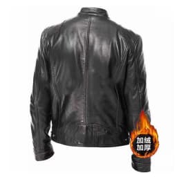 WREESH Men's Faux Leather Bomber Jacket Winter Coat, Motorcycle Style Zippered Jacket with Stand Collar - Thumbnail 4
