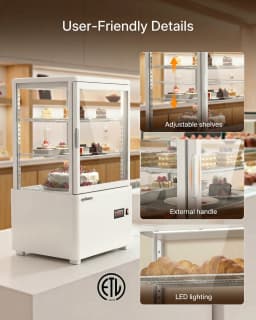 Upstreman Countertop Pastry Refrigerated Display Case, 2.0 Cu.Ft/56L Commercial Display Refrigerator 3-Tier Cake Fridge, CD20 White - Thumbnail 6