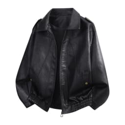 IYTR Men's Faux Leather Jackets Zip‑Up Lapel Collar Long Sleeve Outerwear Vintage Relaxed‑Fit Coats with Elastic Cuffs for Everyday Casual Street,Size:S-XXL - Thumbnail 1