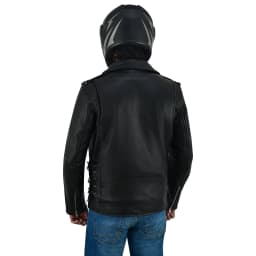 Men Motorcycle Brando Leather Jacket Distressed Zip Up Side Lacing Motorbike Jackets Black-52 - Thumbnail 5