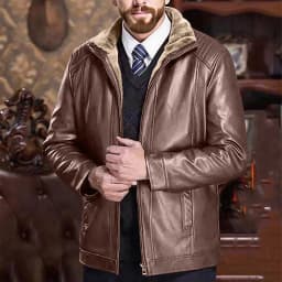 Kalauyu Men's Faux Leather Jacket Fleece Bomber Motorcycle Jacket Lapel - Thumbnail 4