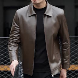 DeHolifer Men Jacket Leather Long Sleeve Winter Solid Color Lapel Coat Streetwear Leather Jackets Brown L - Thumbnail 2