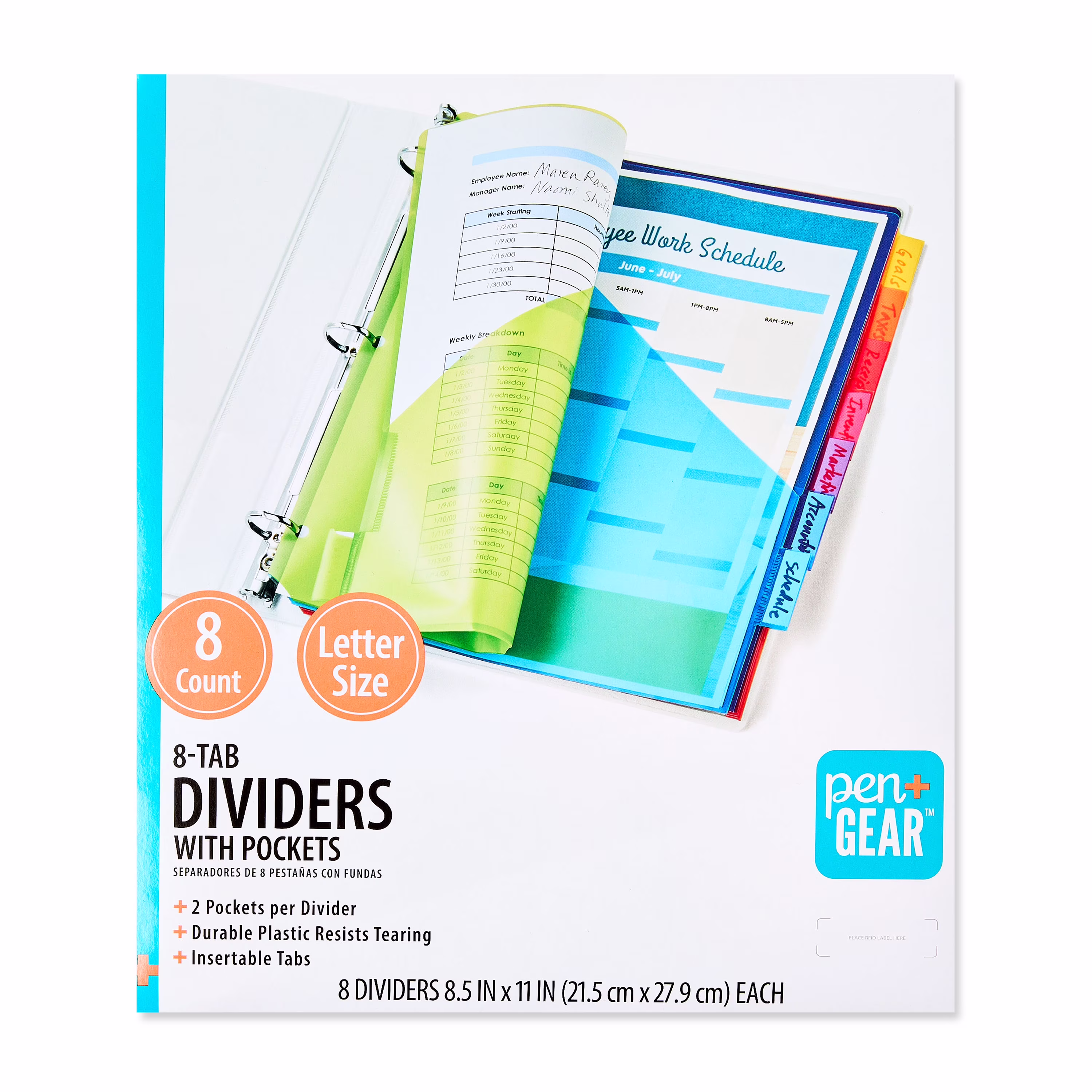 Pen+Gear Vibrant Color 8-Tab Dividers with Pockets - Thumbnail 1