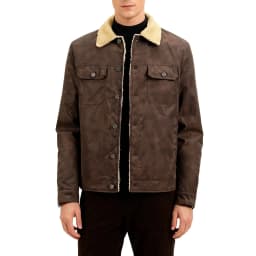 Zedker Mens Faux Leather Jacket Hooded Stand Collar Leather Jacket for Men Coffee XL - Thumbnail 1