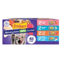 Purina Friskies Seafood & Chicken Favorites Pate Wet Cat Food Variety Pack, 5.5 oz Cans (48 Pack) - Thumbnail 1
