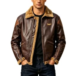 LEKWK Faux Leather Jacket for Men Sherpa Collar and Lining Full Zip Front with Multiple Zipper Pockets Warm Bomber Coat for Motorcycle Travel Outdoor and Winter Casual Wear - Thumbnail 2