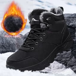 MeMoride Mens Snow Boots Waterproof Warm Faux Fur Lined Ankle Booties Non-slip Winter Hiking Boots for Men - Thumbnail 2