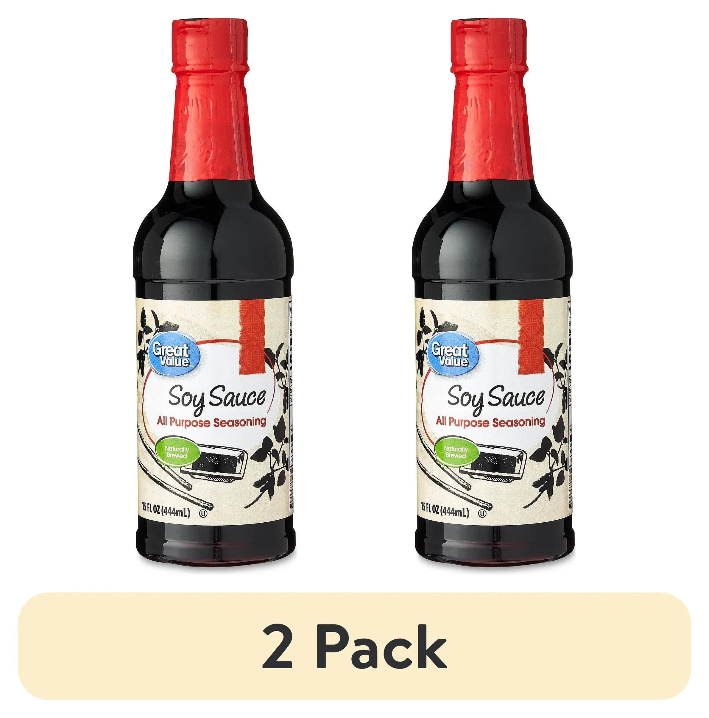 (2 pack) Great Value Naturally Brewed Soy Sauce, 15 fl oz
