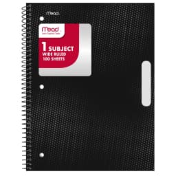 Mead 1 Subject Wide Ruled Notebook, 8" x 10.5", Black, Poly, Spiral, 100 Sheets - Thumbnail 1