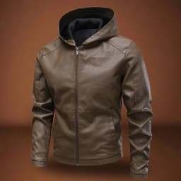 HOOMEUMY Men's Hooded Leather Jacket Long Sleeve Full Zip Leather Jackets Casual Full Zip Motorcycle jacket (Coffee,XS） - Thumbnail 3