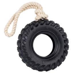 Natural Rubber Dog Tire Chew Toy, Treat Dispensing Dental Teething Toy, Interactive Tug of War Enrichment Toy for Dogs Boredom Relief - Thumbnail 2
