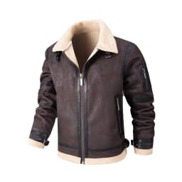 Aloohaidyvio Men's Bomber Jackets Faux Leather Sherpa Fleece Lined Suede Coats Heavyweight Fur Overcoat - Thumbnail 1