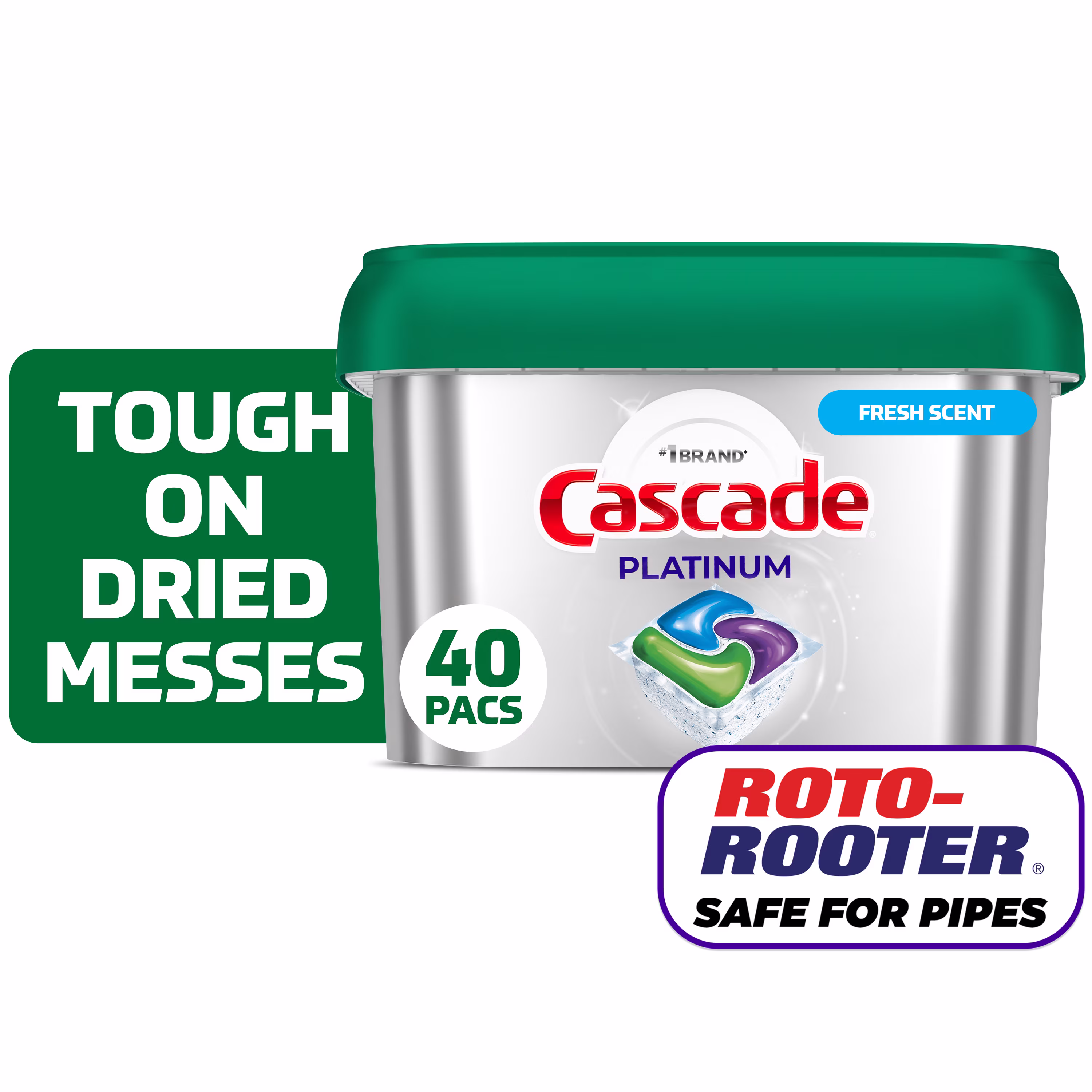 Cascade Platinum + Oxi Dishwasher Pods, Dishwasher Detergent, Dish Detergent Soap, Fresh, 40 Count - Thumbnail 1