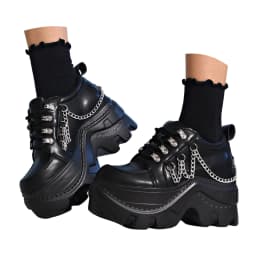 Joykidd Halloween Platform Ankle Boots for Women Chunky Lug Sole Lace Up High Fashion Shoe with Chain for Costume Party Festival Events - Thumbnail 1