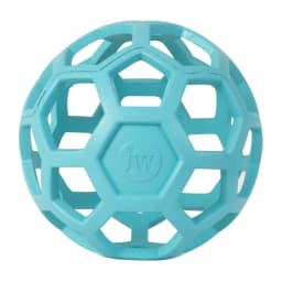 JW HOL-ee Roller™ Tug and Fetch Treat Dispenser Puzzle Ball Dog Toy, Natural Rubber, Large 5.5" for Dogs 60+ lb, Blue, Pack - Thumbnail 4