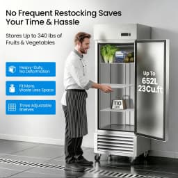Commercial Refrigerator 27 Inch Wide 23 Cu.Ft Upright Single Door Stainless Steel Fridge with Auto Defrost Digital Control LED Lighting - Thumbnail 7