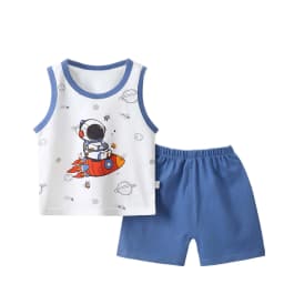 Bovxnpu Summer Boys Girls 2 Piece Outfits, Toddler Boys Casual Clothing Set, Baby Summer Boy Cute Printed Round Neck Tank Shorts Suit 3 Years - Thumbnail 3