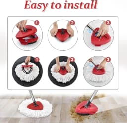 Rolarhola Spin Mop Replacement Set for O-Ceda EasyWring 1-Tank System, Includes 2 Mop Head Replacement, 1 Mop Handle (30-58in Adjustable 4-Section - Thumbnail 3