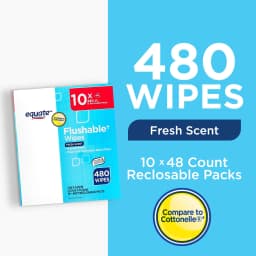 Equate Flushable Wet Wipes, Fresh Scent, 10 Pack, 480 Wipes Total - Thumbnail 5