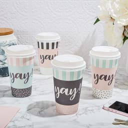 48 Pack Disposable 16oz Coffee Cups with Lids - YAY Party Supplies - Paper To Go Cup for Themed Birthday Party, Wedding, Baby Shower - Thumbnail 2