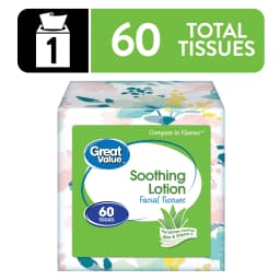 Great Value Soothing Lotion Facial Tissues, 1 Cube, 60 Tissues per Cube, 3-Ply, Compare to Kleenex® - Thumbnail 1